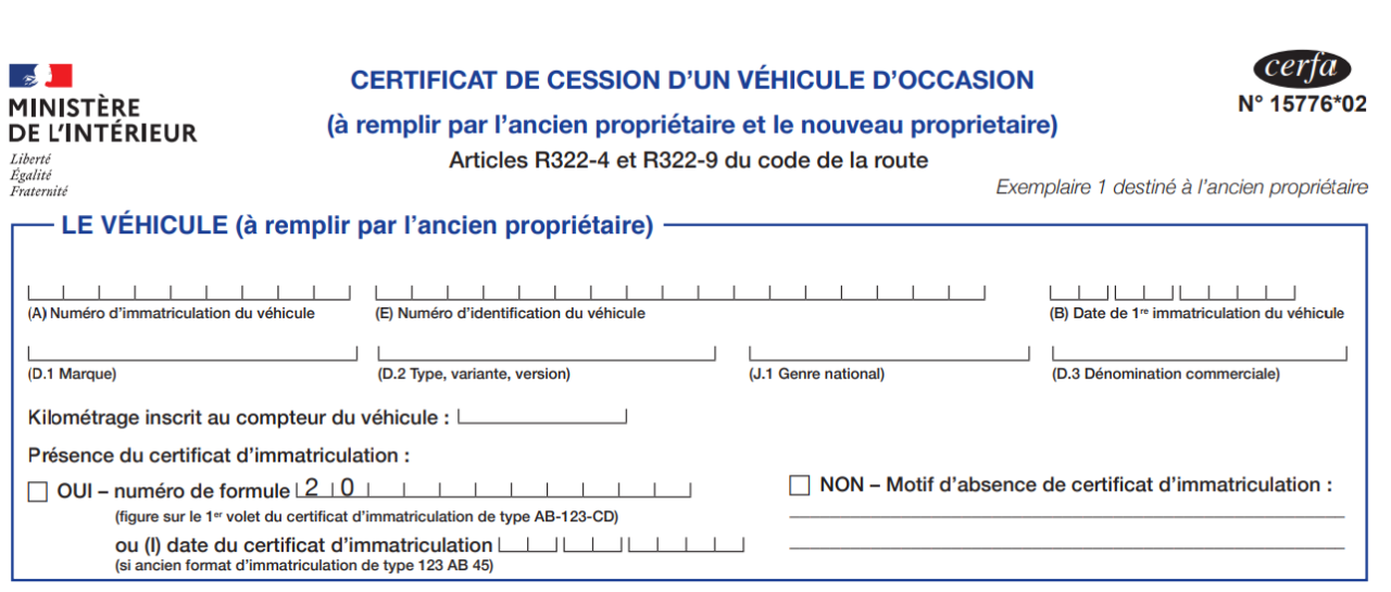 Comment compléter le certificat de cession avant de déclarer la vente ...
